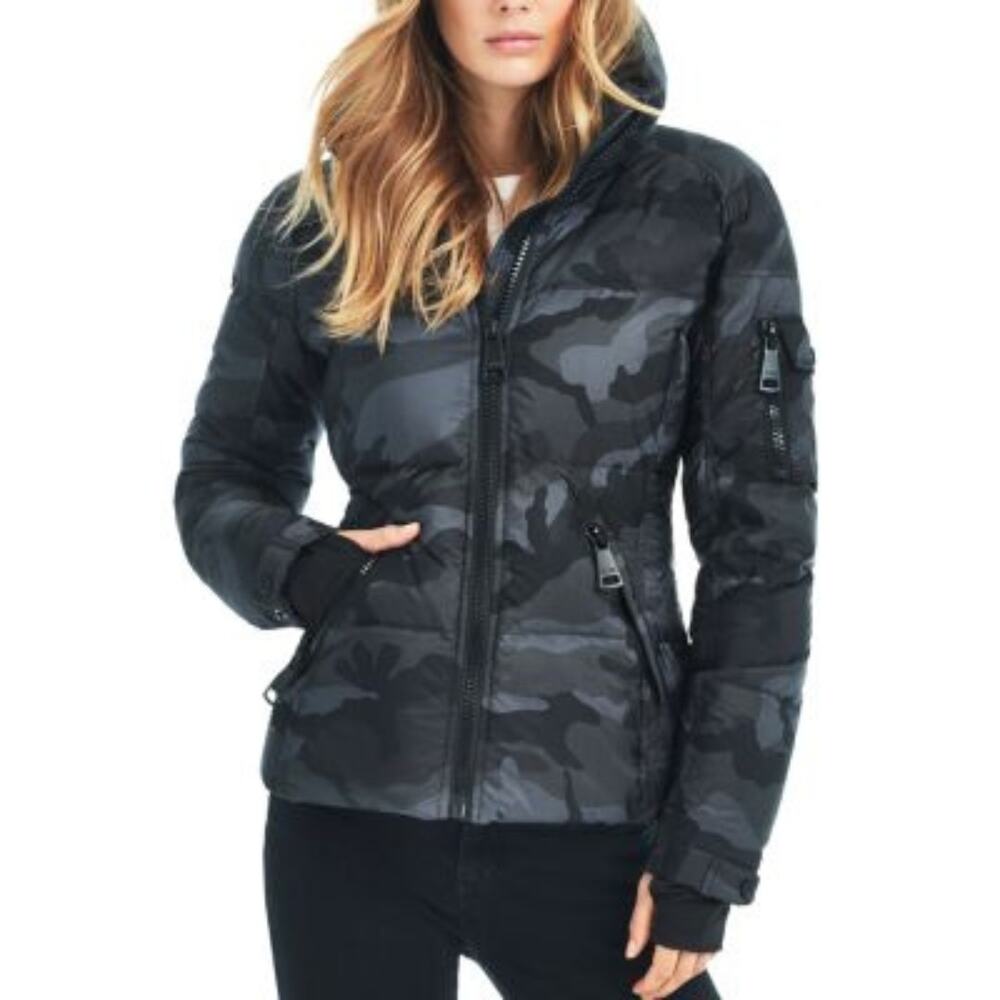 SAM. Freestyle Camo Jacket Grey Black Down Insulated Puffer Coat Camouflage S